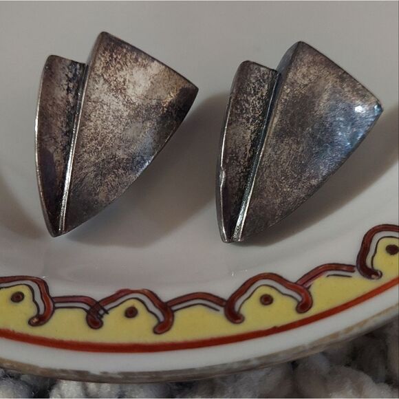 Sterling Silver 925 Vintage Clip On Earrings Large 3D Puff - Picture 2 of 14